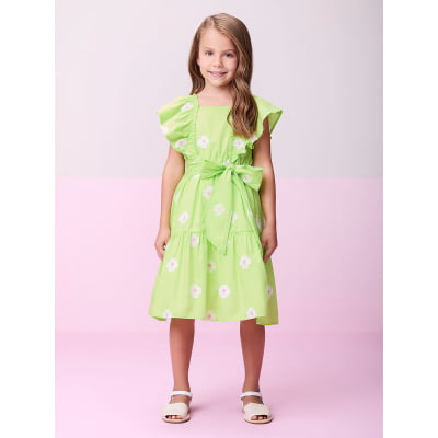 Vestido Infantil Momi Verde Flores Bordadas 