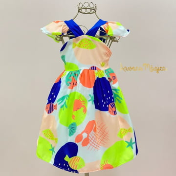 Vestido Infantil Neon Fundo do Mar Mon Sucré