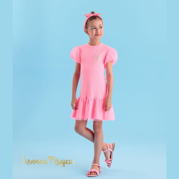 Vestido Infantil Rosa Neon Petit Cherie
