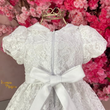 Vestido de Festa Bebê Branco Rendado Petit Cherie