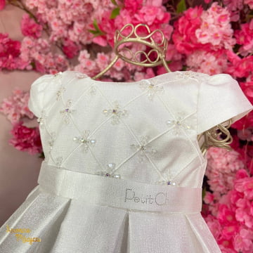 Vestido de Festa Bebê Valentina Branco Bordado Petit Cherie 
