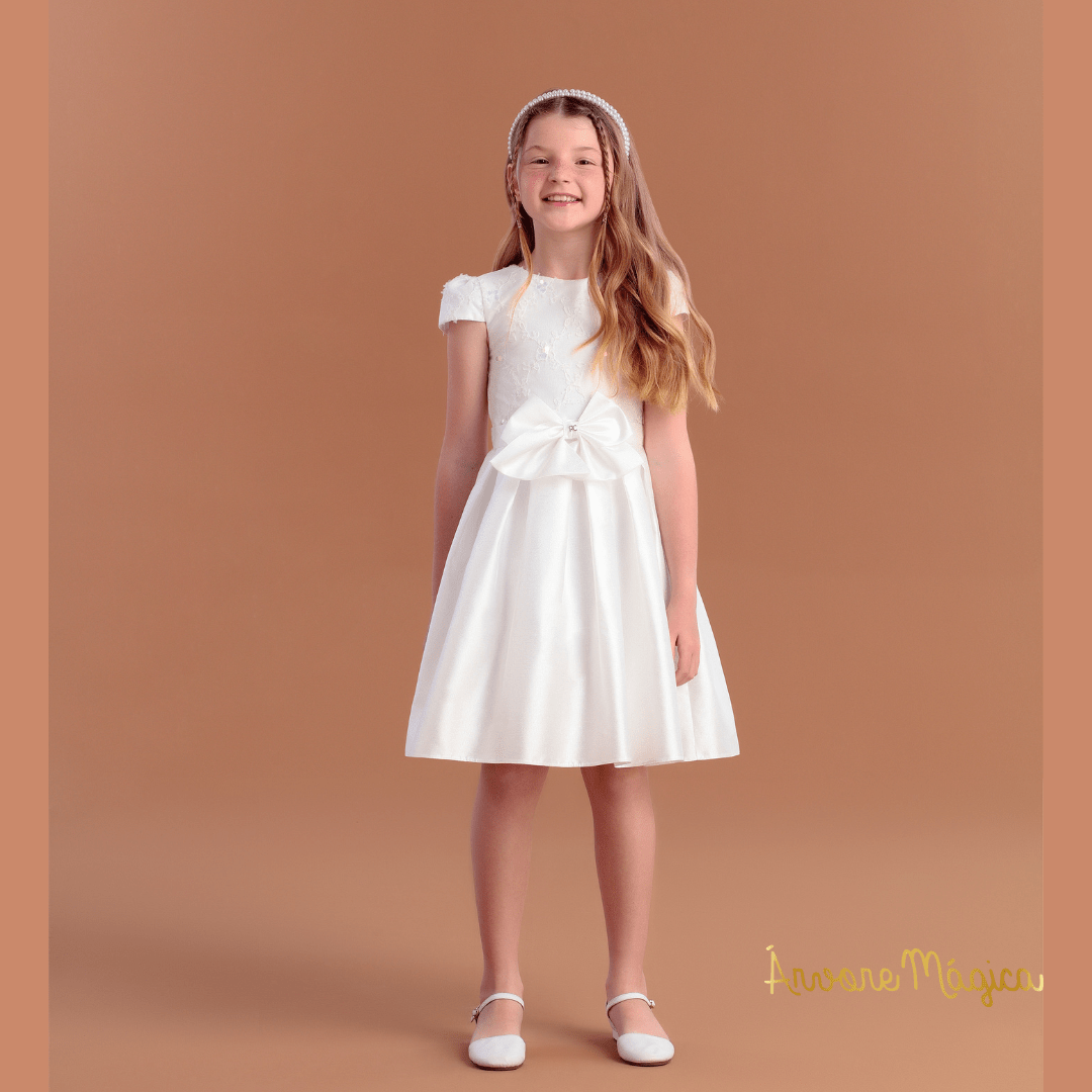 Vestido Infantil Branco Flores 3D Petit Cherie