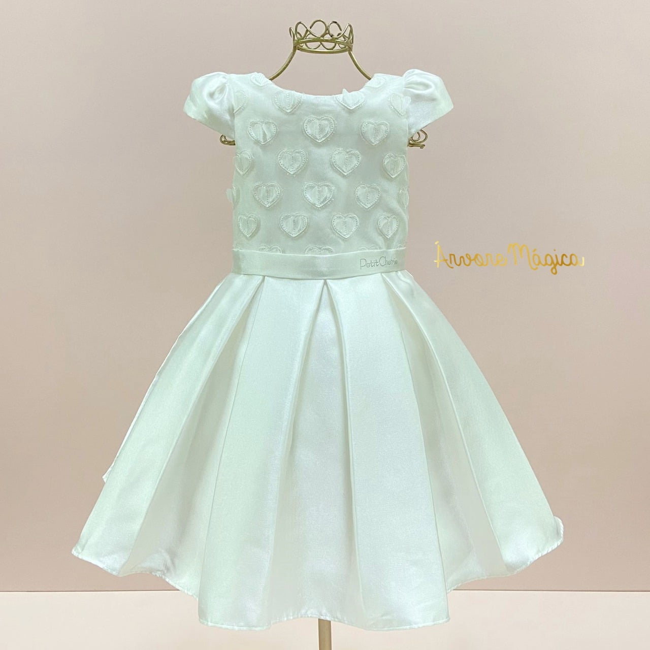 Vestido de Festa Infantil Branco Corações 3D Petit Cherie