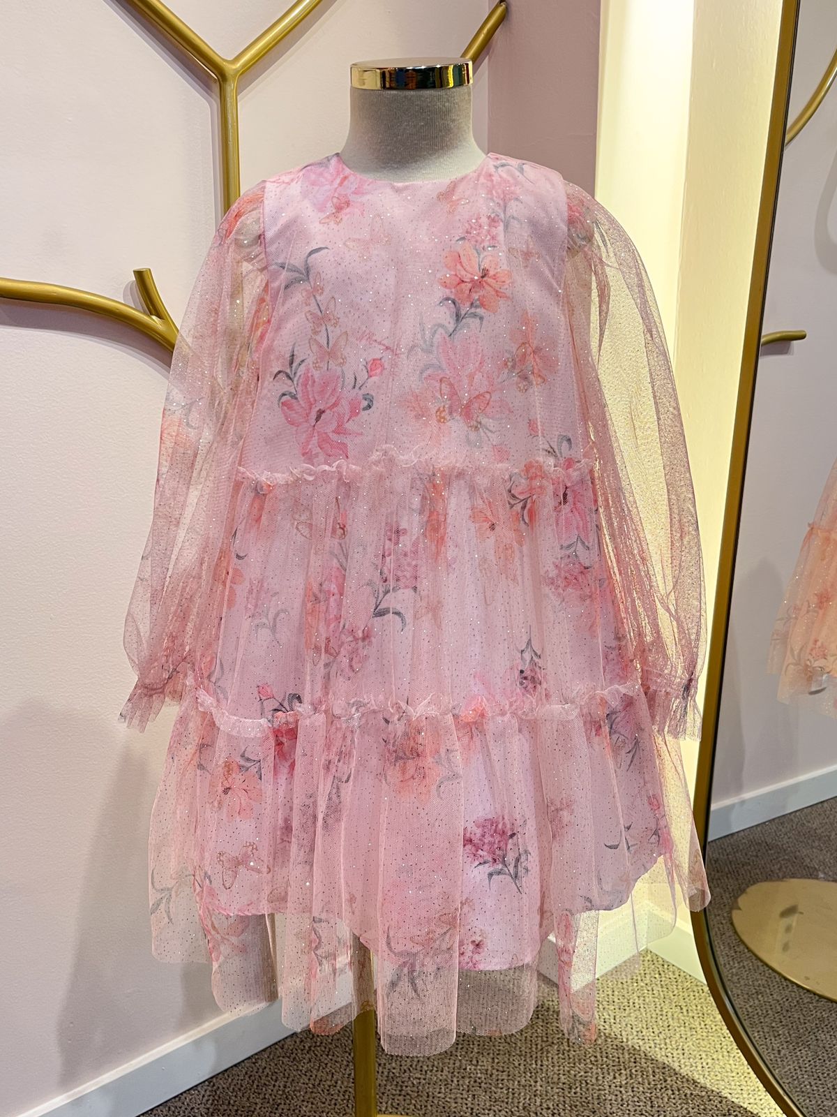 Vestido de Festa Infantil Flores Tule Glitter Málagah
