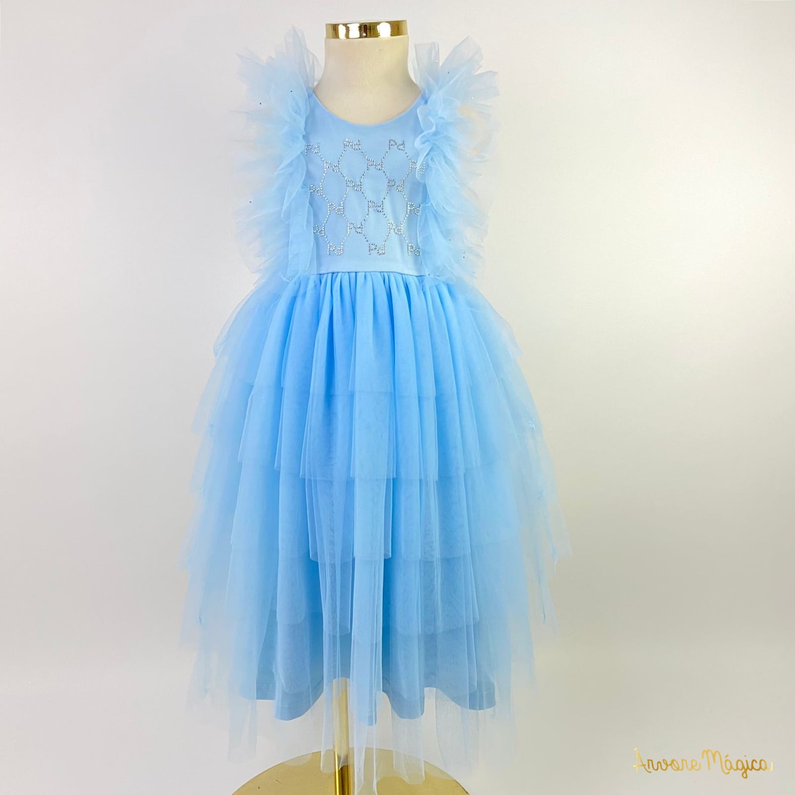 Vestido de Festa Infantil Pituchinhus  Conceito Tule Azul
