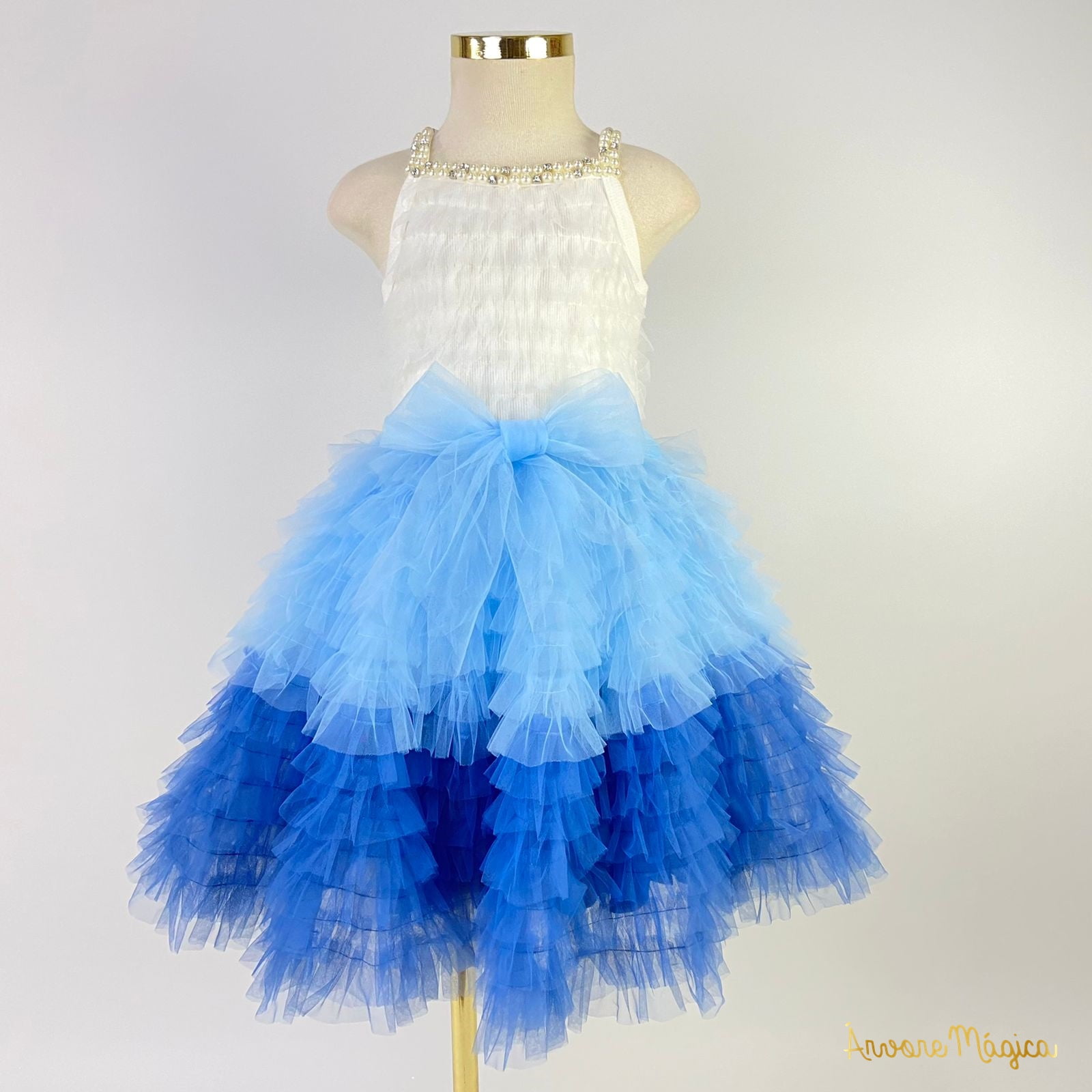 Vestido de Festa Infantil Pituchinhus Tule Degradê Azul