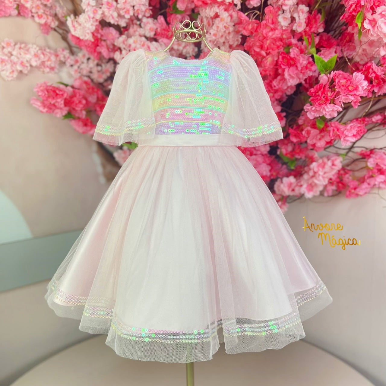 Vestido de Festa Infantil Rosa Arco-Íris Glamour Petit Cherie