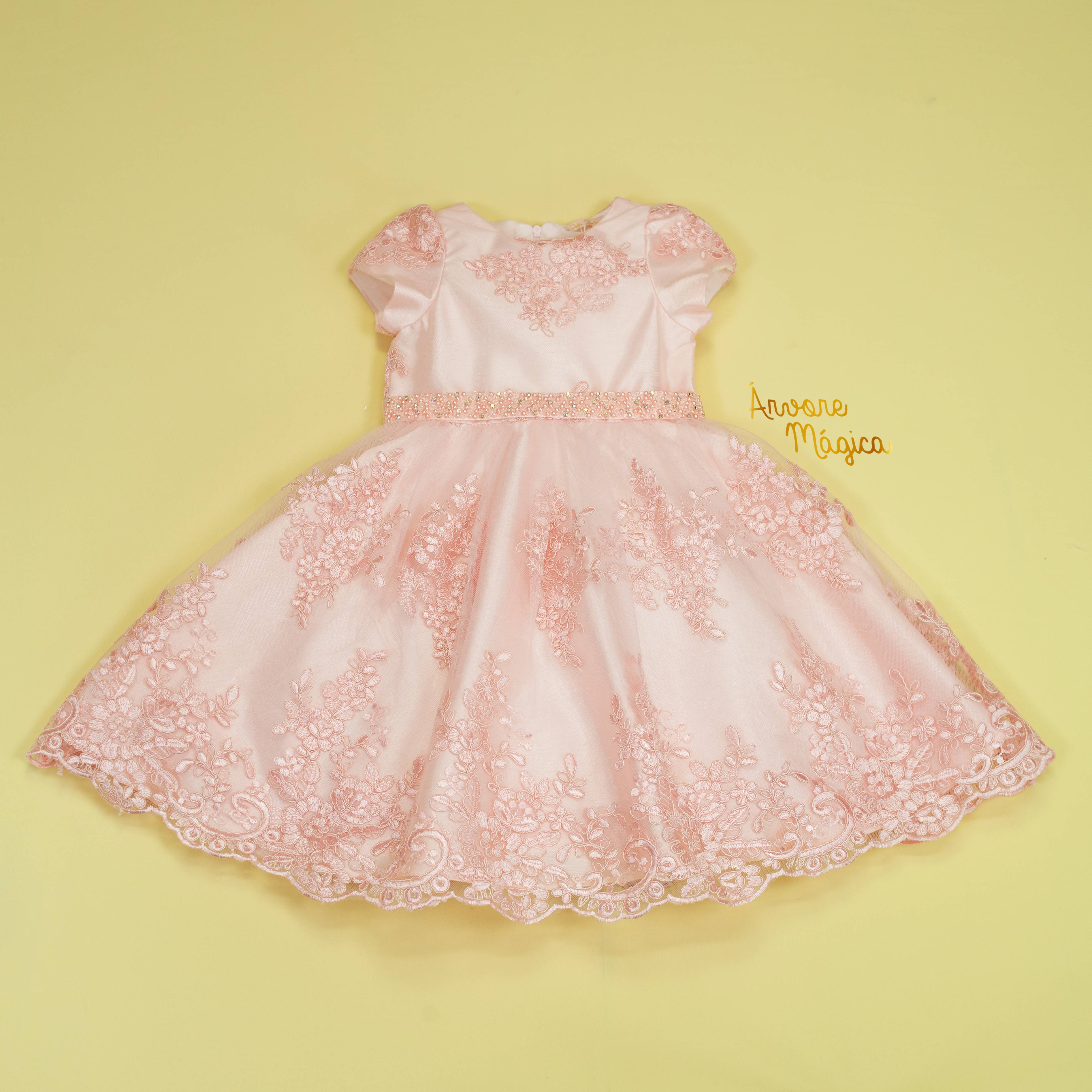 Vestido de Festa Infantil Rosa Bordado Real Petit Cherie