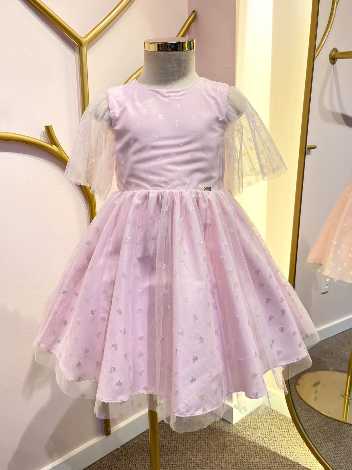 Vestido de Festa Infantil Rosa Tule Corações Furta-Cor Málagah