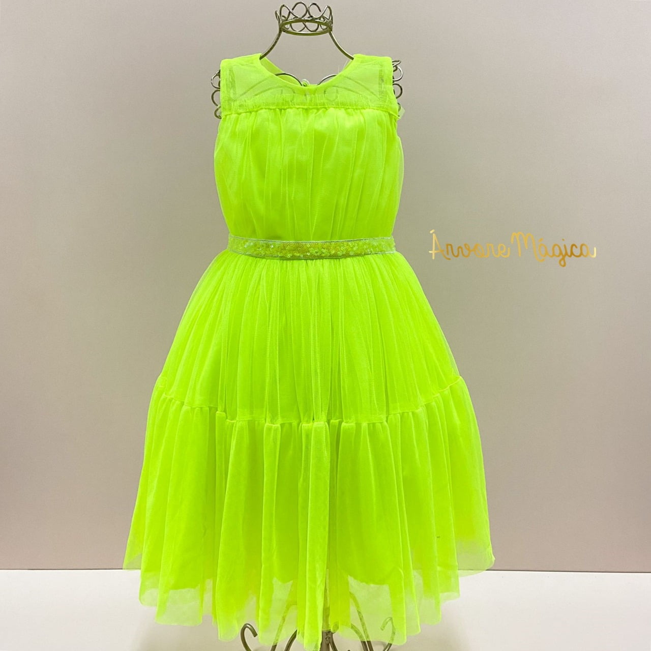 Vestido de Festa Infantil Tule Verde Neon Petit Cherie