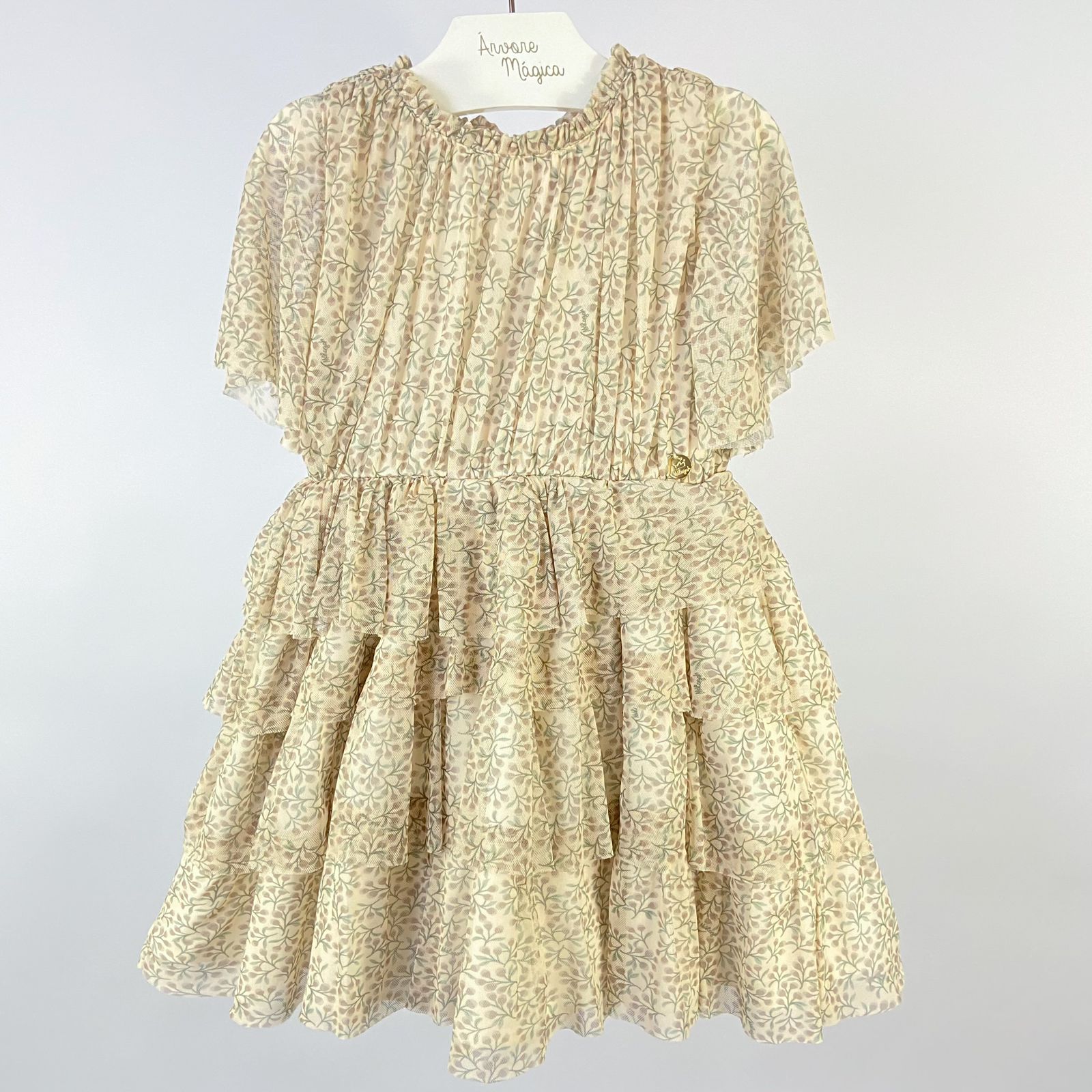 Vestido Infantil Málagah Tule Com Babados Em Camadas Floral