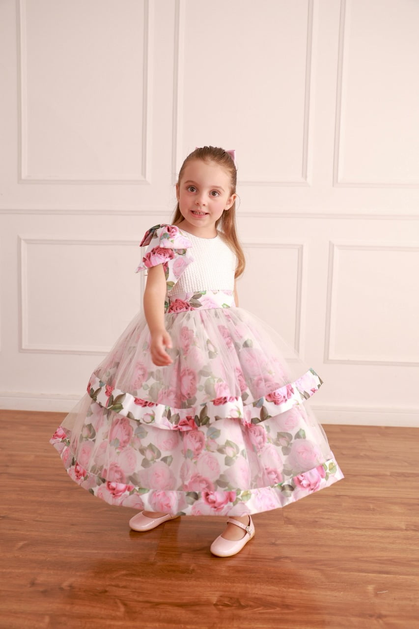 Vestido de Festa Infantil Tule Floral Luxo