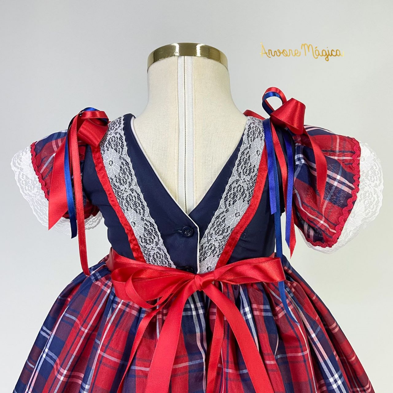 Vestido Junino Xadrez Azul e Vermelho Bebê Menina - SACOLA DO BEBÊ