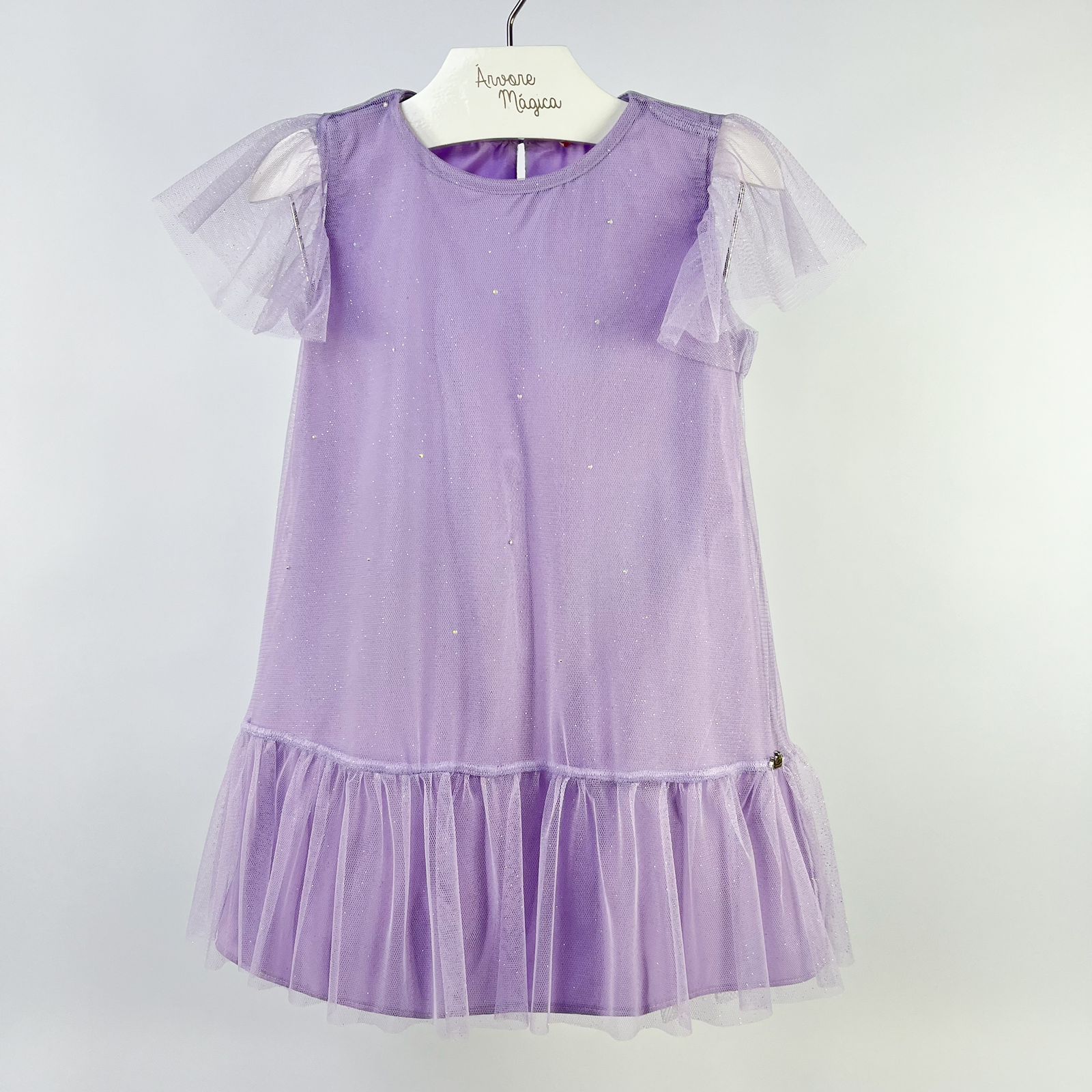 Vestido Infantil Málagah Trapézio Lilás Tule Brilhos