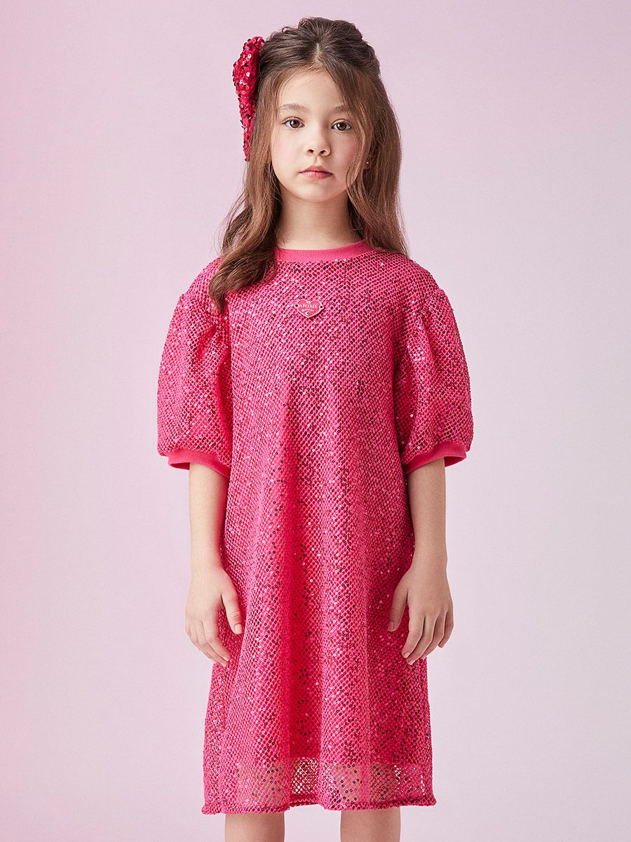 Vestido Infantil Animê Rosa Paetês