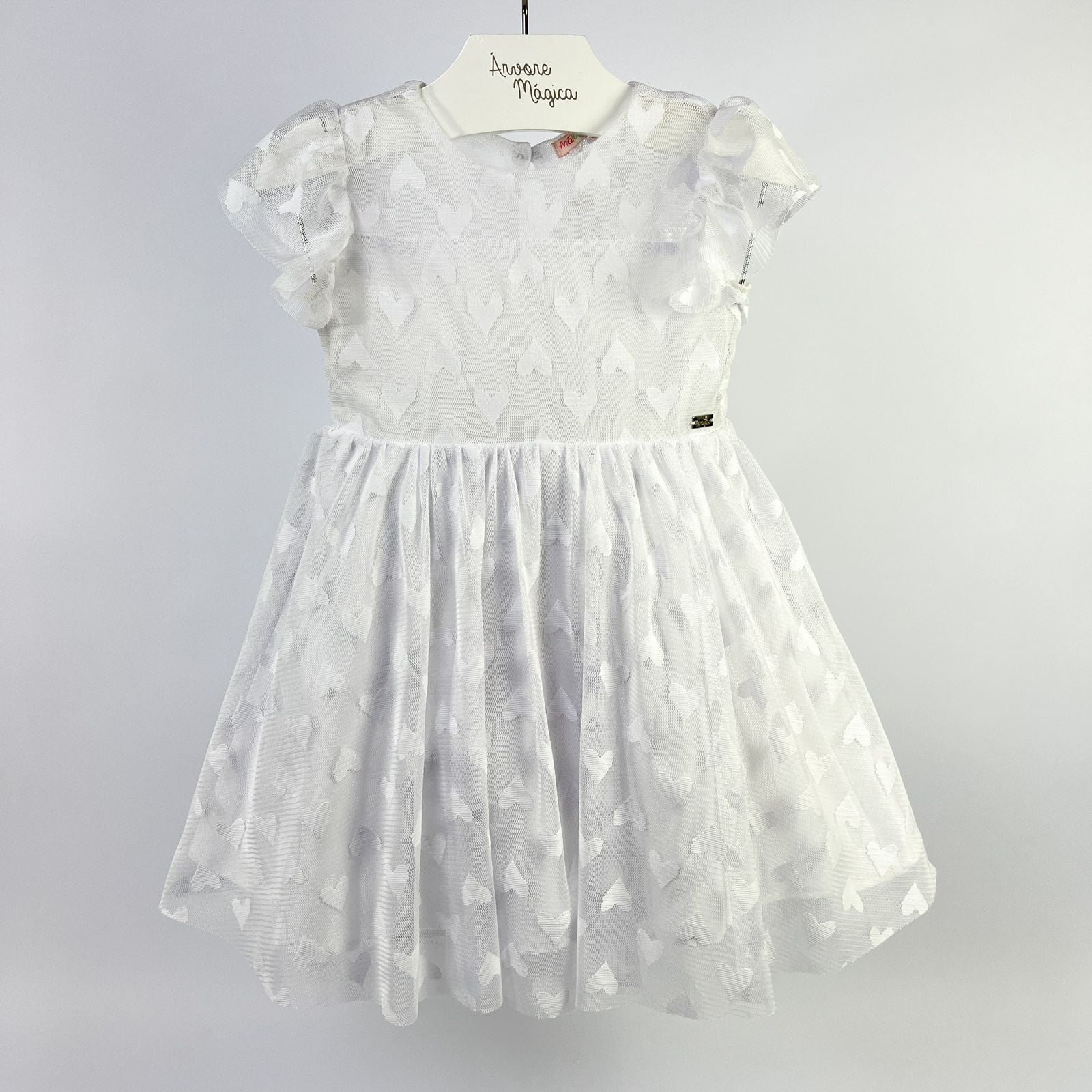  Vestido Infantil Málagah Branco Tule Corações