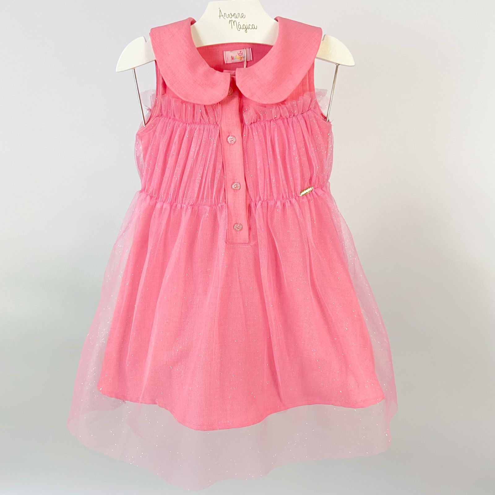 Vestido Infantil Málagah Golinha Rosa Brilhos