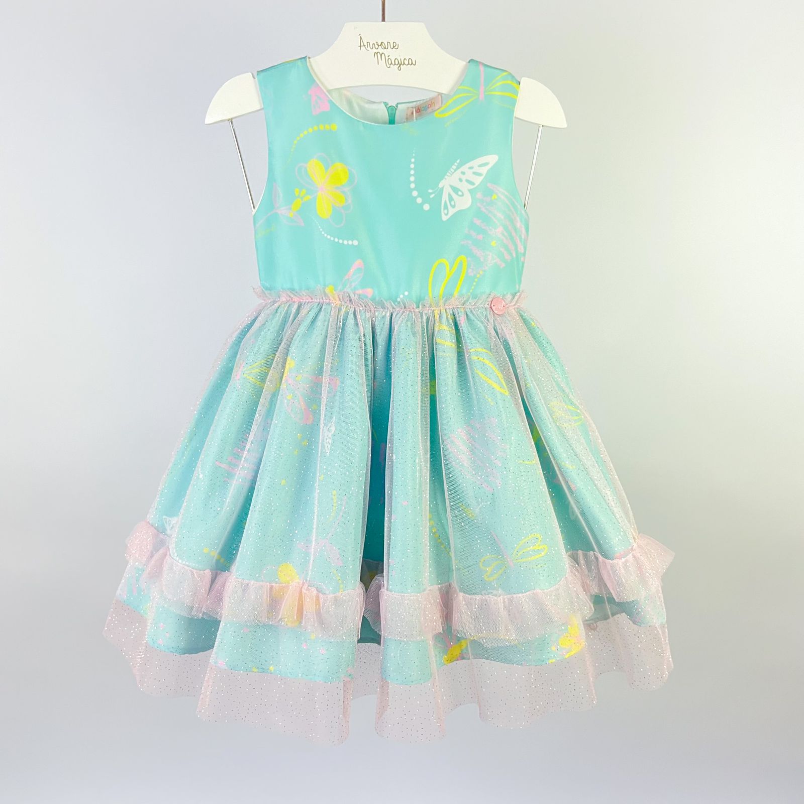 Vestido Infantil Málagah Libélula Tule Glitter 