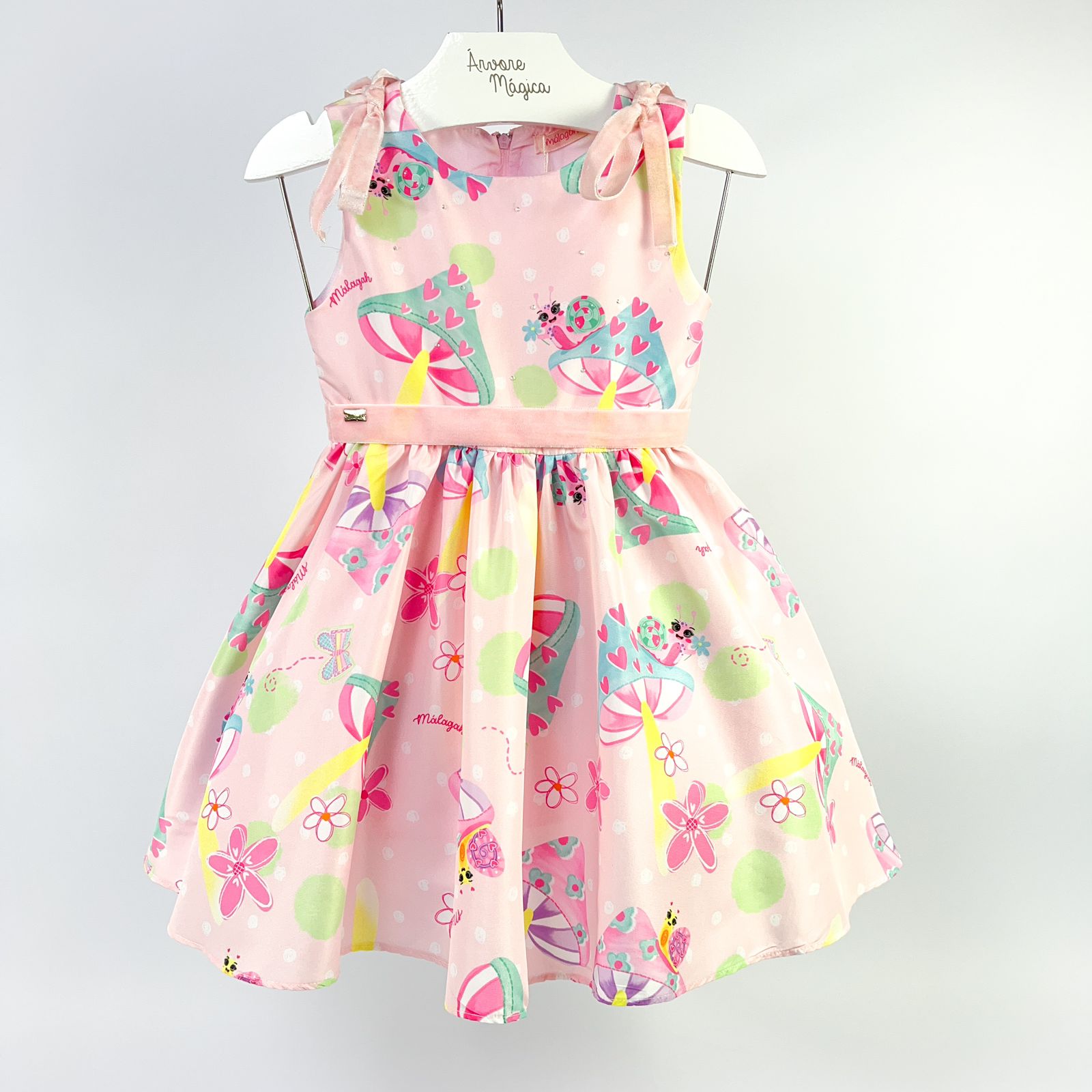 Vestido Infantil Málagah Rosa Cogumelos 