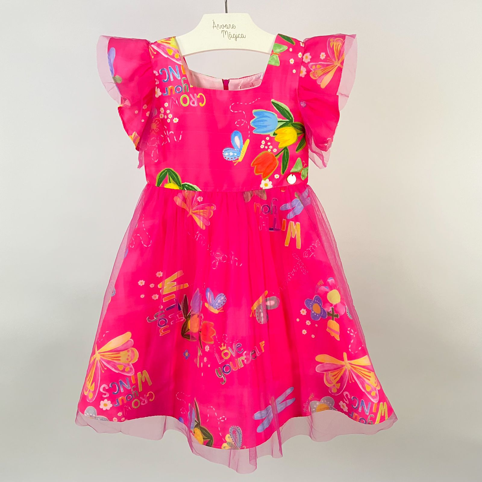 Vestido Infantil Málagah Rosa Pink Jardim das Borboletas