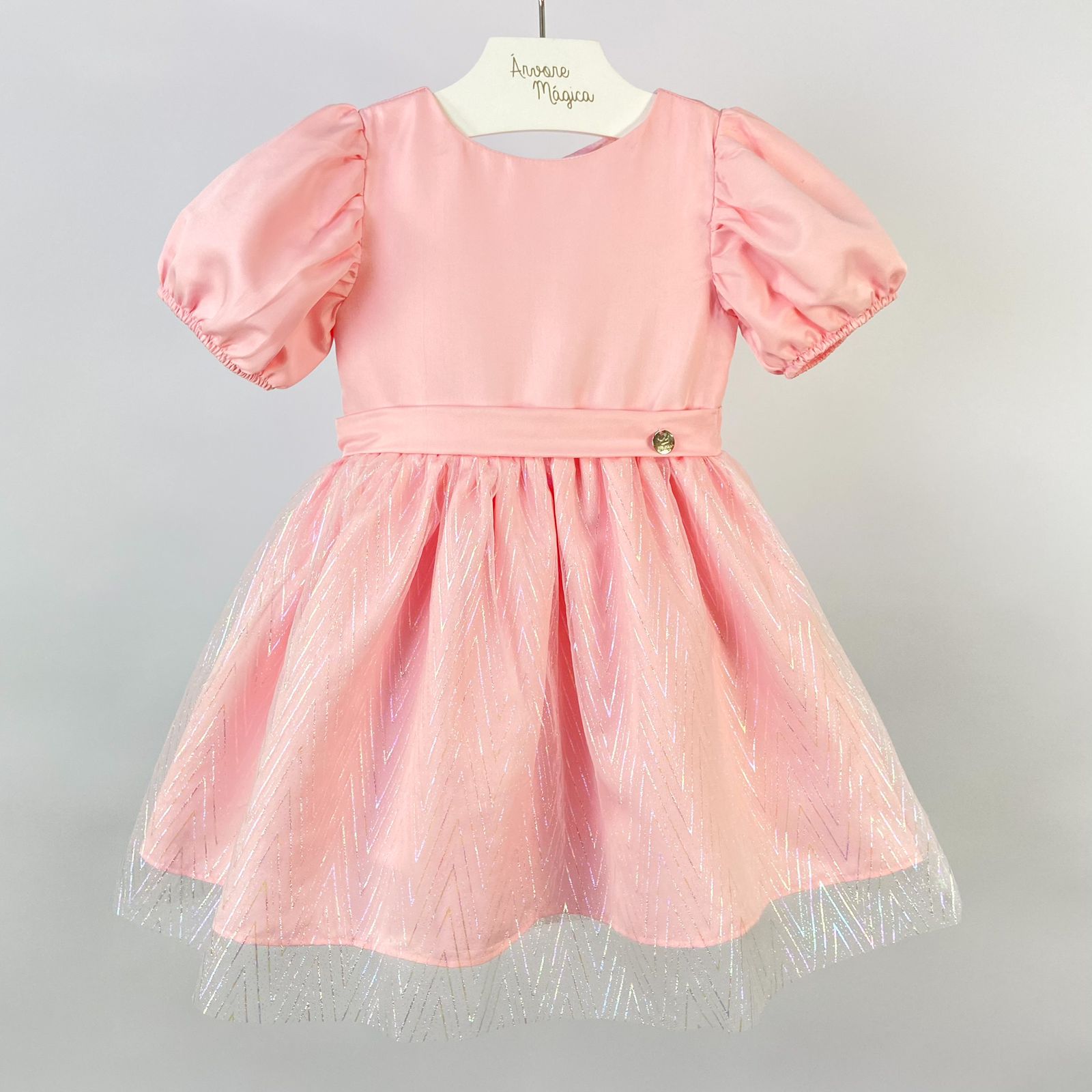 Vestido Infantil Málagah Rosa Saia Tule Furta-Cor