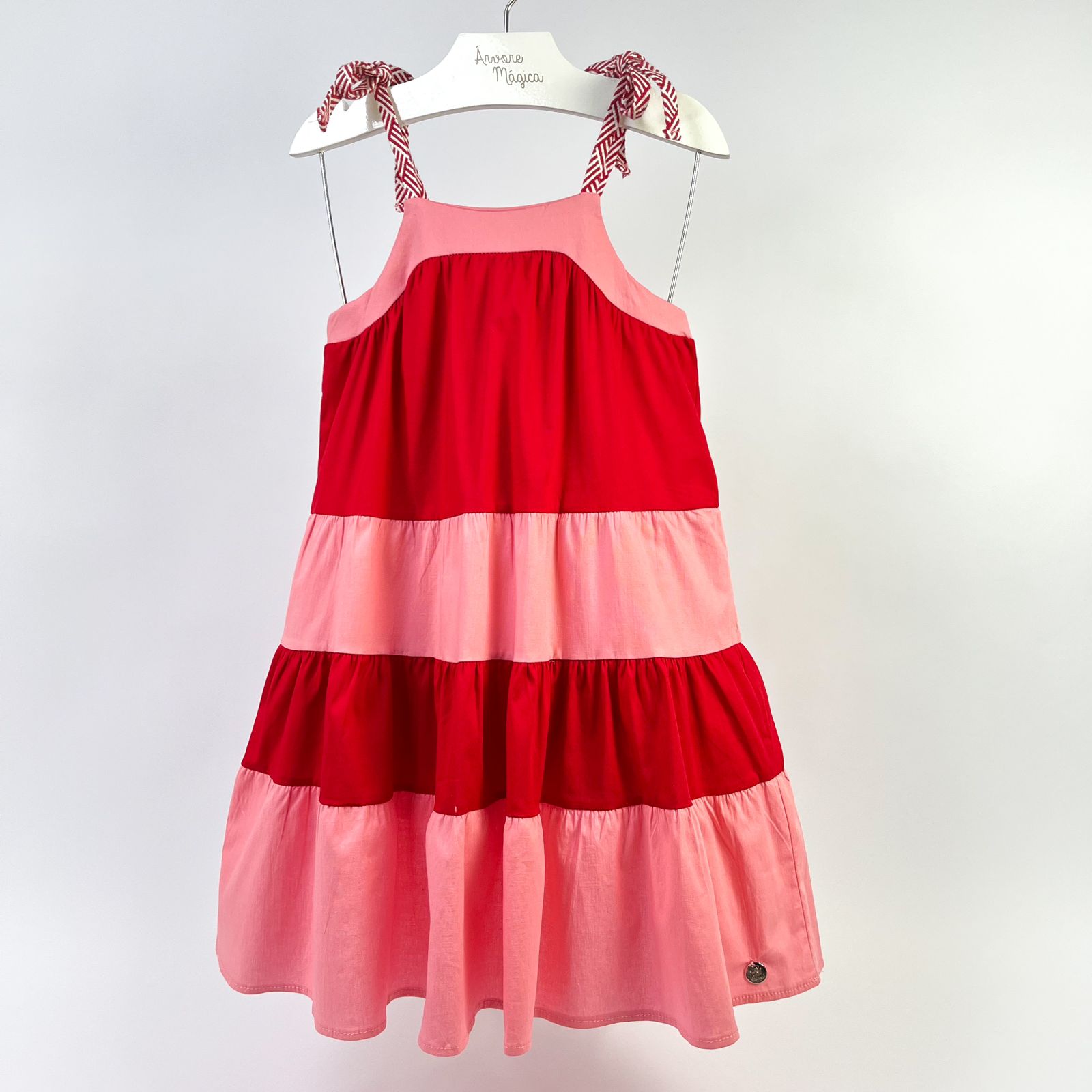 Vestido Infantil Málagah Três Marias Vermelho & Rosa