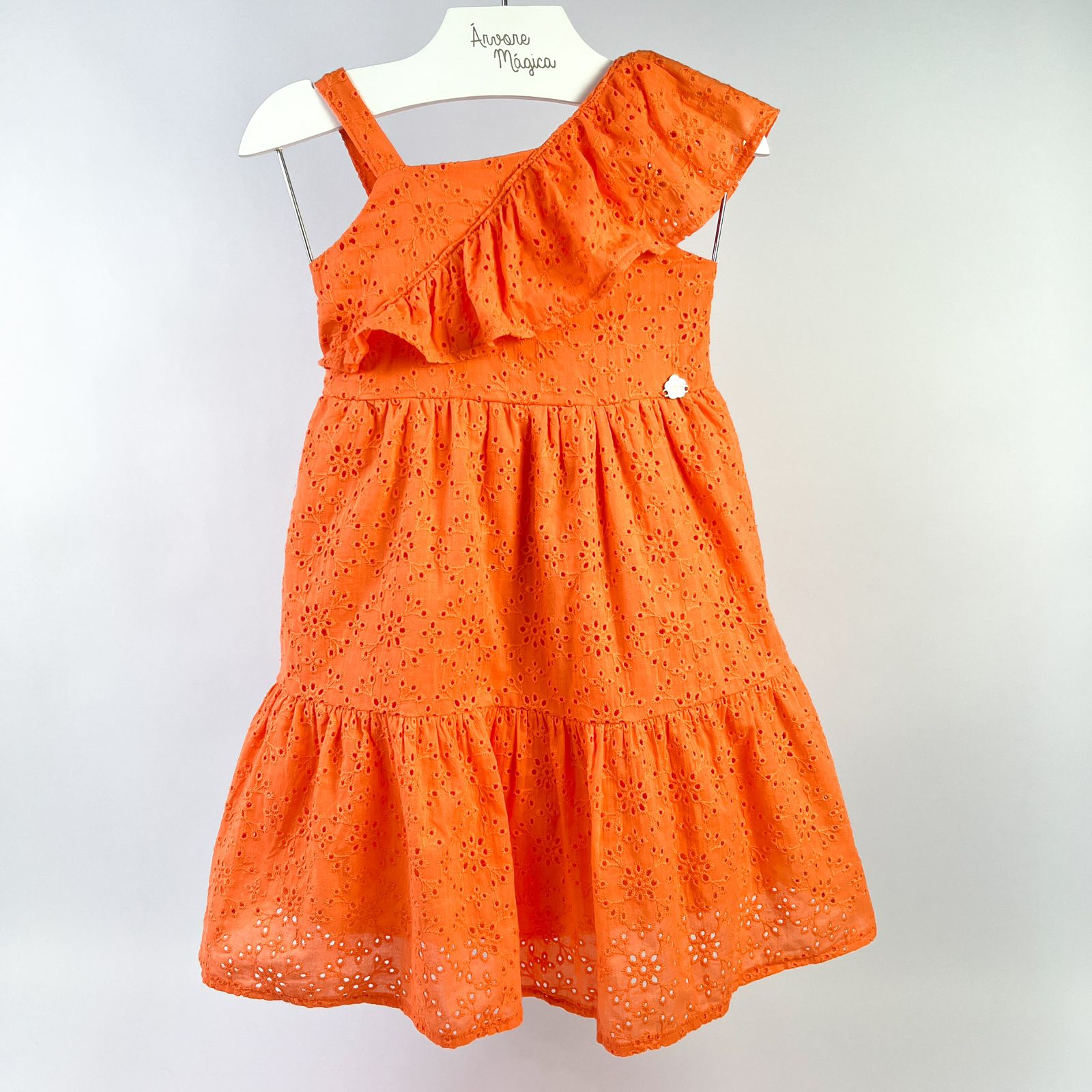 Vestido Infantil Momi Laranja Neon Laise Babados