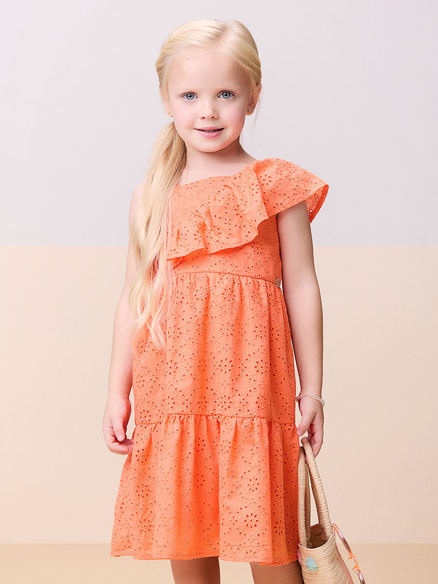 Vestido Infantil Momi Laranja Neon Laise Babados