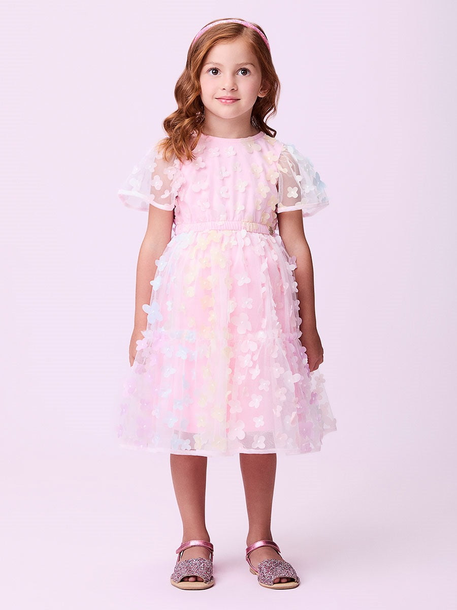 Vestido Infantil Momi Rosa Flores 3D Candy