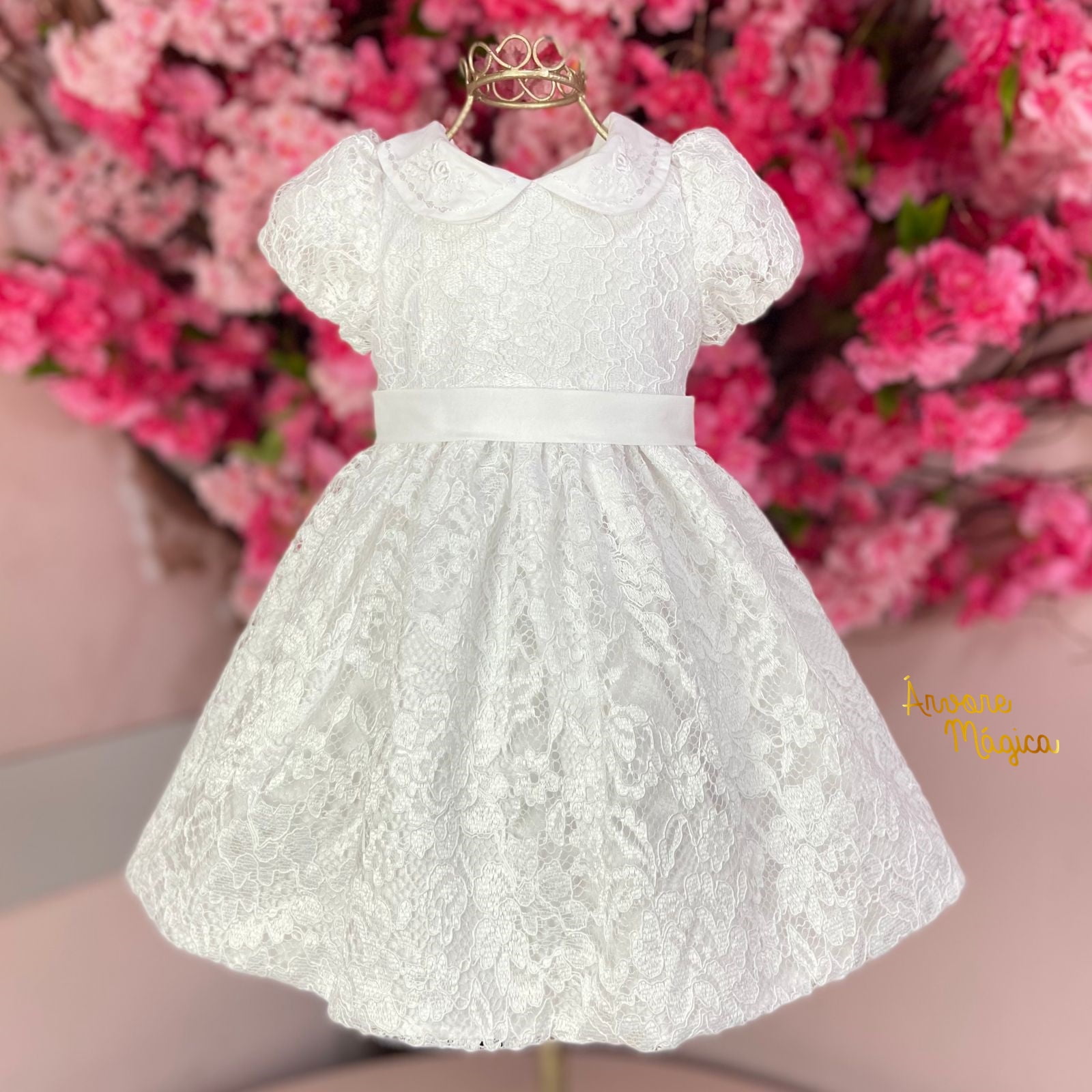 Vestido de Festa Bebê Branco Rendado Petit Cherie